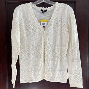 NWT Frye Cream Openwork Scalloped-Edge Cardigan